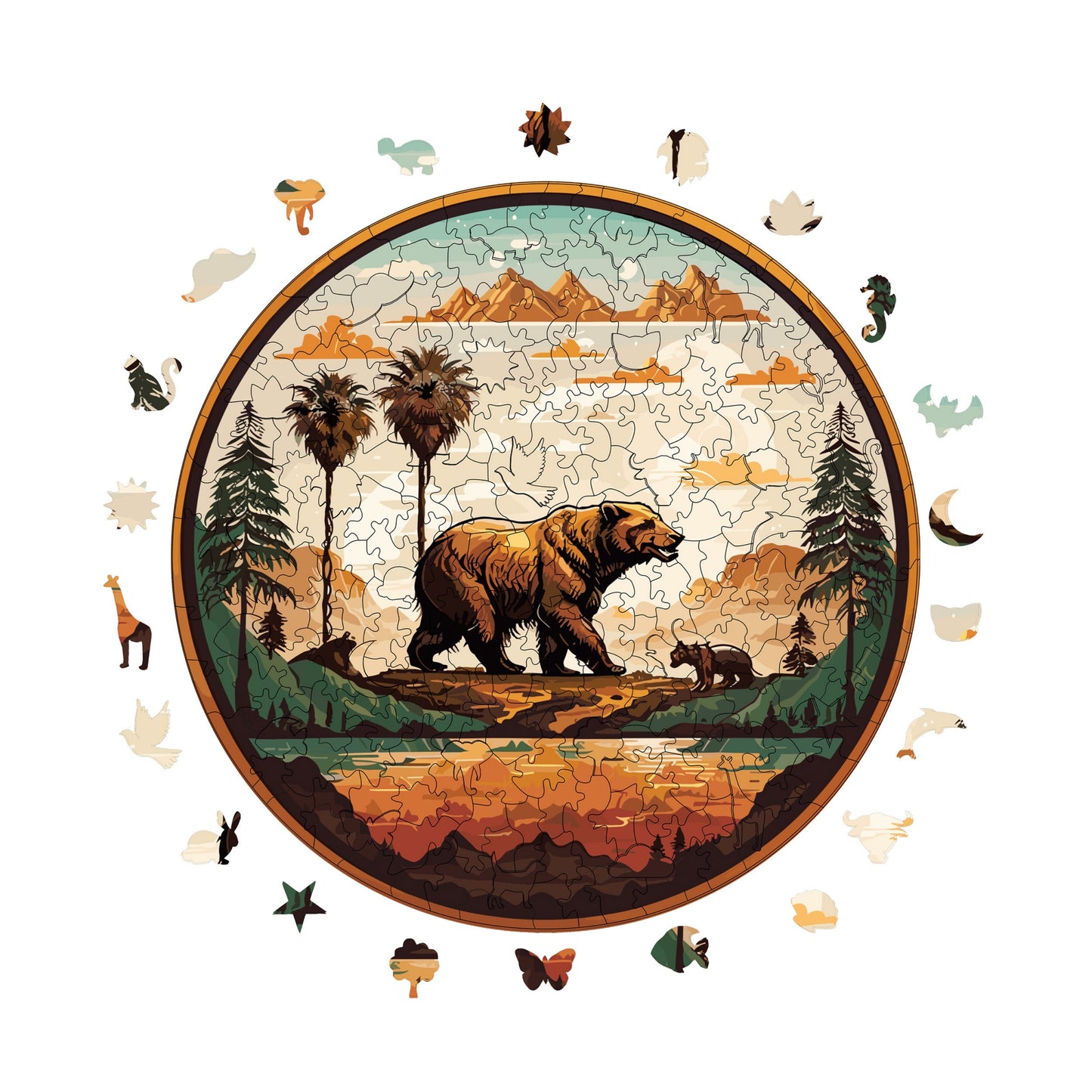 Holzpuzzle für Erwachsene, Big Bear Premium Puzzle, 252 Teile anspruchsvolles Holzpuzzle, 11,4"x11,4" (29x29 cm) einzigartige Form, Holzpuzzle für Erwachsene