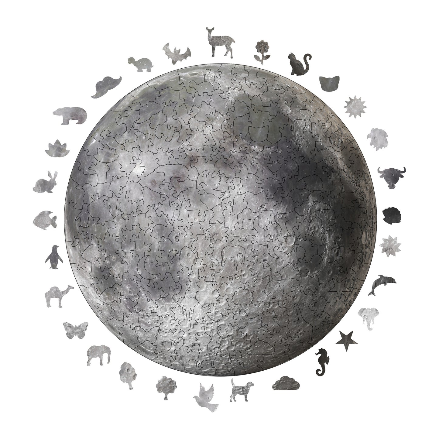 Holzpuzzle für Erwachsene, Vollmond-Premium-Puzzle, 252 Teile anspruchsvolles Holzpuzzle, 11,4"x11,4" (29x29 cm) einzigartige Form, Holzpuzzle für Erwachsene