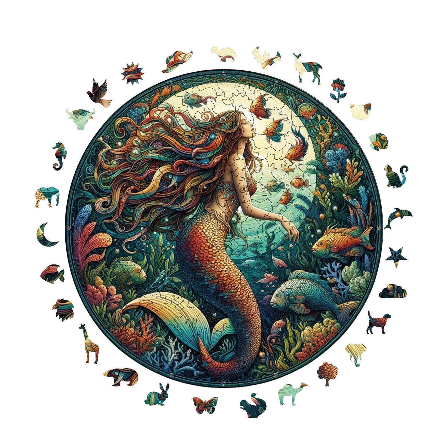 Holzpuzzle für Erwachsene, The Mermaid's Song Premium Puzzle, 252 Teile anspruchsvolles Holzpuzzle, 11,4"x11,4" (29x29 cm) einzigartige Form, Holzpuzzle für Erwachsene