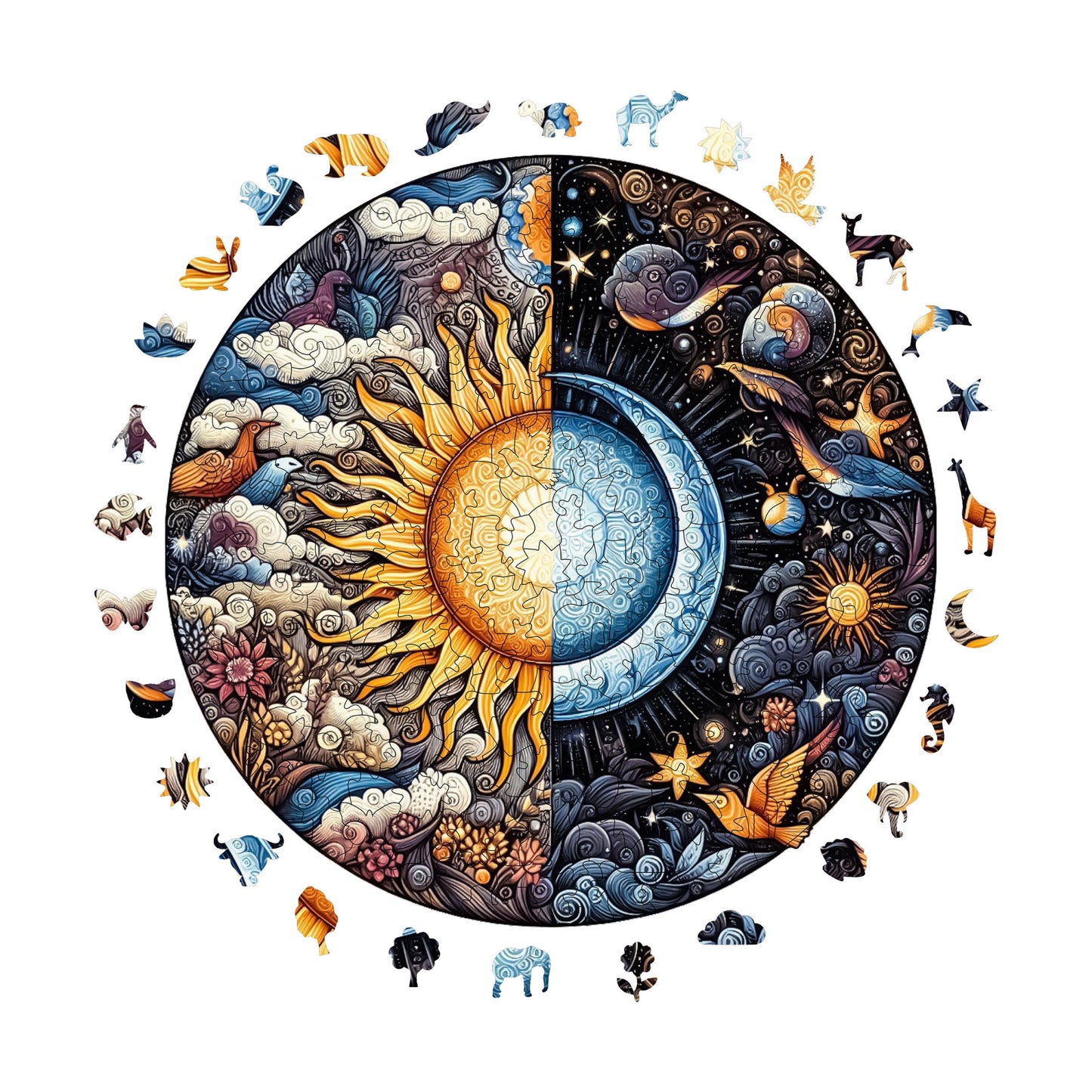 Holzpuzzle für Erwachsene, Premium-Puzzle „Tag und Nacht“, 252 Teile, anspruchsvolles Holzpuzzle, 11,4"x11,4" (29 x 29 cm), einzigartige Form, Holzpuzzle für Erwachsene