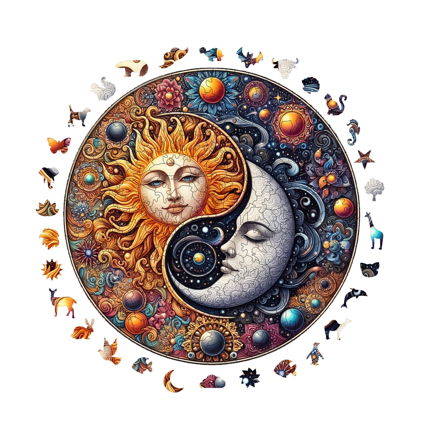 Holzpuzzle für Erwachsene, Tanz der Sonne und des Mondes, Premium-Puzzle, 252 Teile, anspruchsvolles Holzpuzzle, 29 x 29 cm
