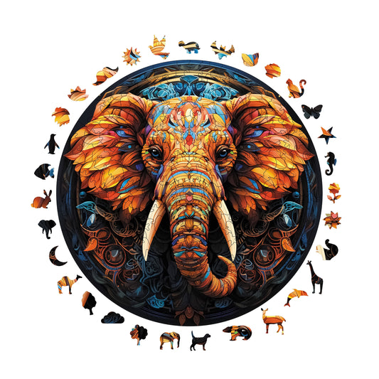 Wooden Puzzles for Adults, Colorful Elephant Premium Jigsaw Puzzles, 252 Pieces Challenging Wooden Jigsaw, 11,4"x11,4" (29x29 cm)