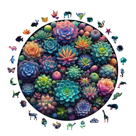 Wooden Puzzles for Adults, Succulent Garden Premium Jigsaw Puzzles, 252 Pieces Challenging Wooden Jigsaw, 11,4"x11,4" (29x29 cm)