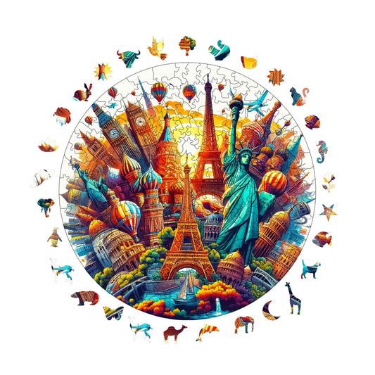 Wooden Puzzles for Adults, World Cities Premium Jigsaw Puzzles, 252 Pieces Challenging Wooden Jigsaw, 11,4"x11,4" (29x29 cm)