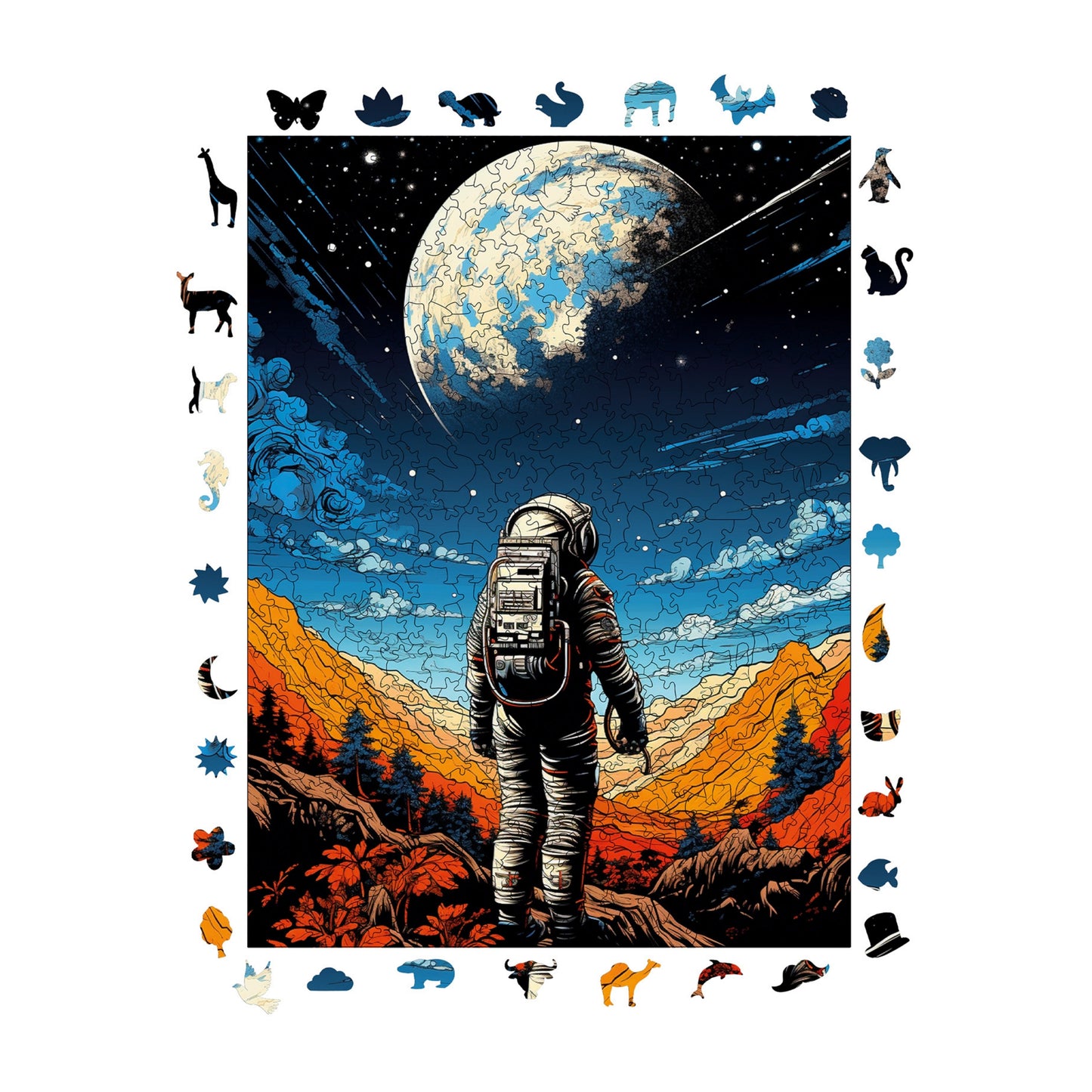 Holzpuzzle für Erwachsene, Premium-Puzzle „Space Traveler“, 450 Teile, anspruchsvolles Holzpuzzle, 29 x 39 cm, einzigartige Form, Holzpuzzle für Erwachsene