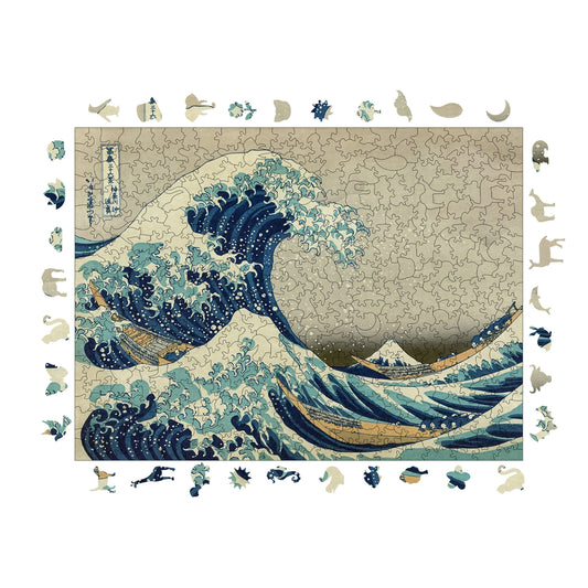 Wooden Puzzles for Adults, Kanagawa's Great Wave Premium Jigsaw Puzzles, 450 Pieces Challenging Wooden Jigsaw, 11,4"x15,4" (29x39 cm)