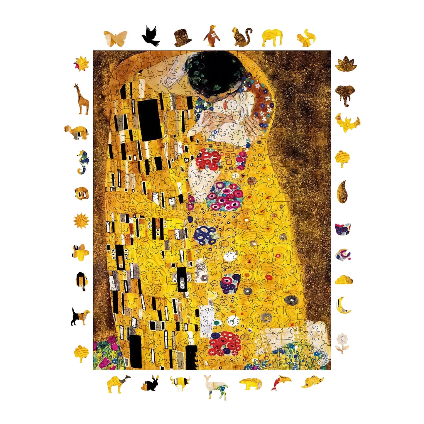 Holzpuzzle für Erwachsene, Gustav Klimt Der Kuss Premium Puzzle, 450 Teile anspruchsvolles Holzpuzzle, 11,4"x15,4" (29x39 cm) einzigartige Form, Holzpuzzle für Erwachsene