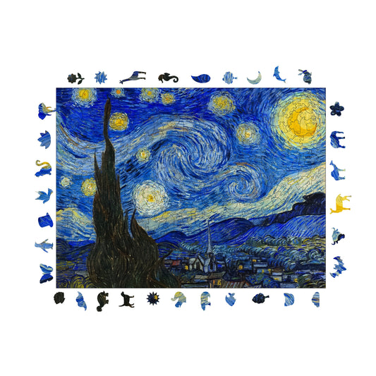 Wooden Puzzles for Adults, Van Gogh Starry Night Premium Jigsaw Puzzles, 450 Pieces Challenging Wooden Jigsaw, 11,4"x15,4" (29x39 cm)