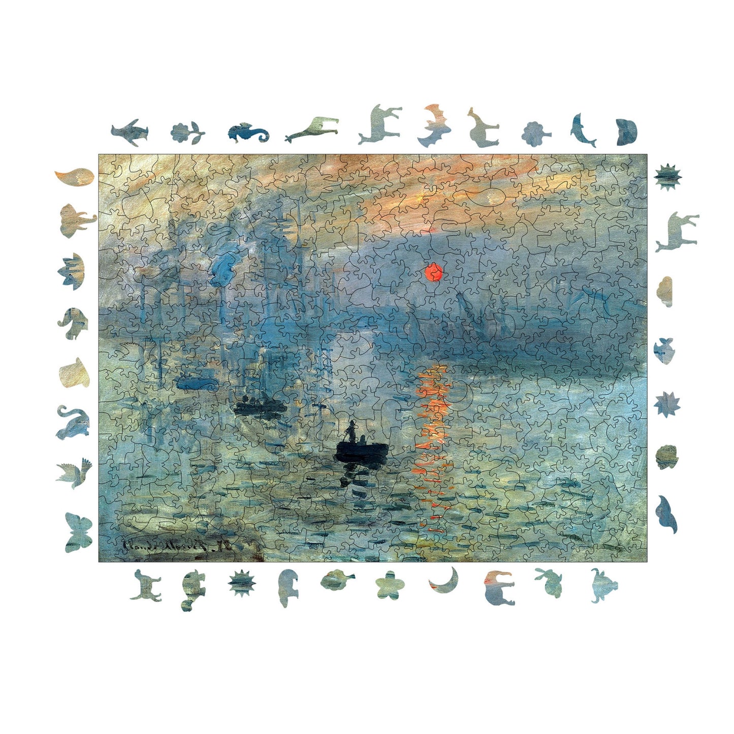 Holzpuzzle für Erwachsene, Claude Monet Impression: Sunrise Premium Puzzle, 450 Teile anspruchsvolles Holzpuzzle, 11,4"x15,4" (29x39 cm) einzigartige Form, Holzpuzzle für Erwachsene