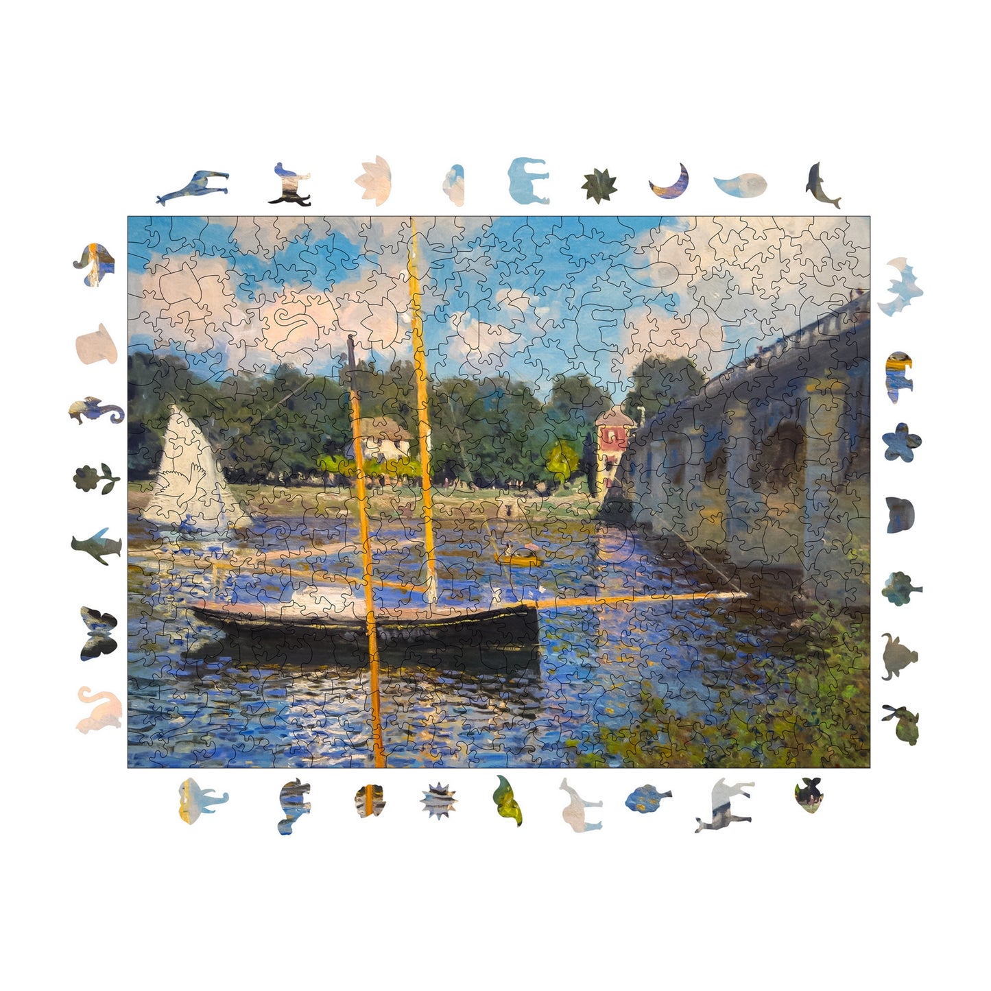 Holzpuzzle für Erwachsene, Claude Monet, Brücke von Argenteuil, Premium-Puzzle, 450 Teile, anspruchsvolles Holzpuzzle, 29 x 39 cm, einzigartige Form, Holzpuzzle für Erwachsene