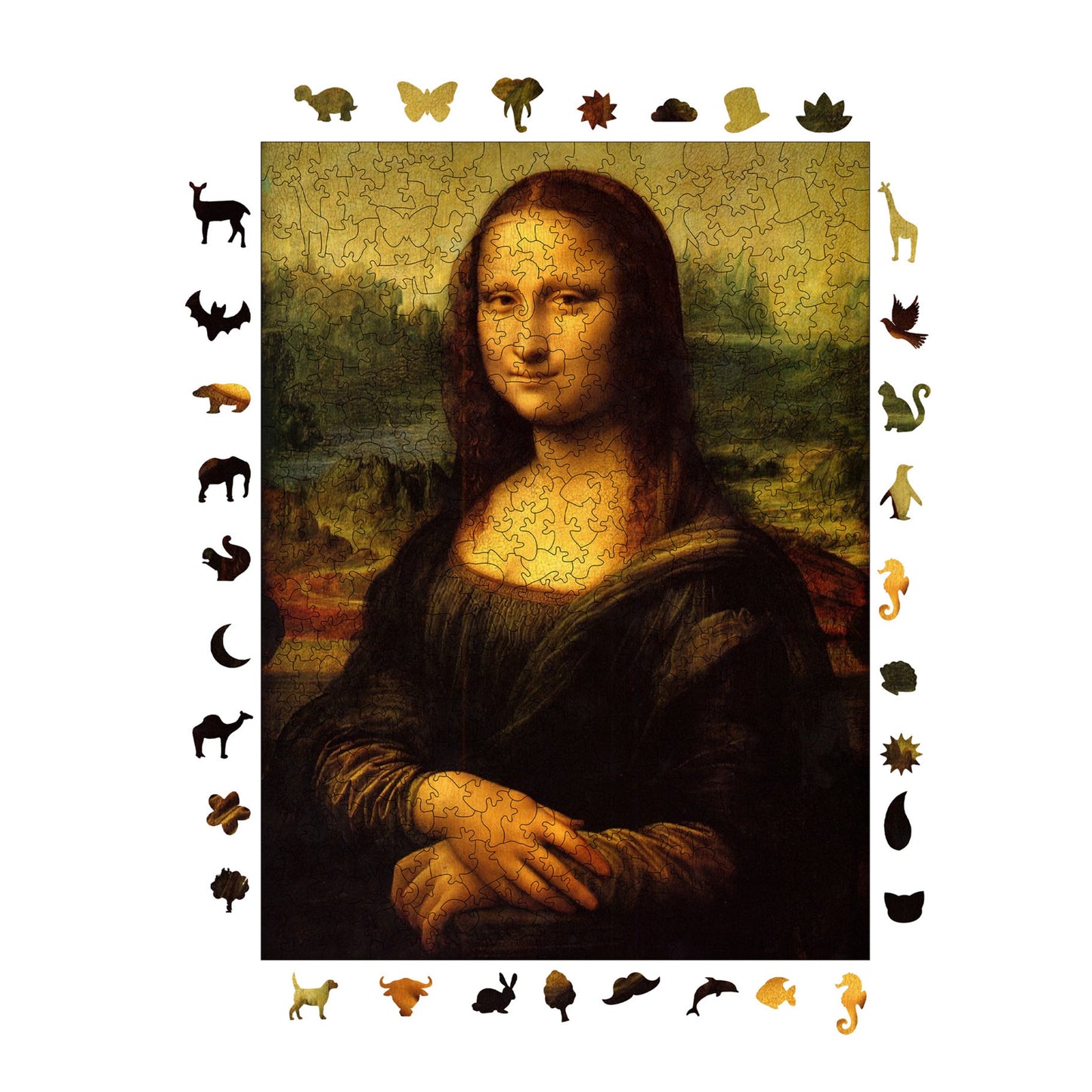 Holzpuzzle für Erwachsene, Mona Lisa Premium-Puzzle, 450 Teile anspruchsvolles Holzpuzzle, 11,4"x15,4" (29x39 cm) einzigartige Form, Holzpuzzle für Erwachsene