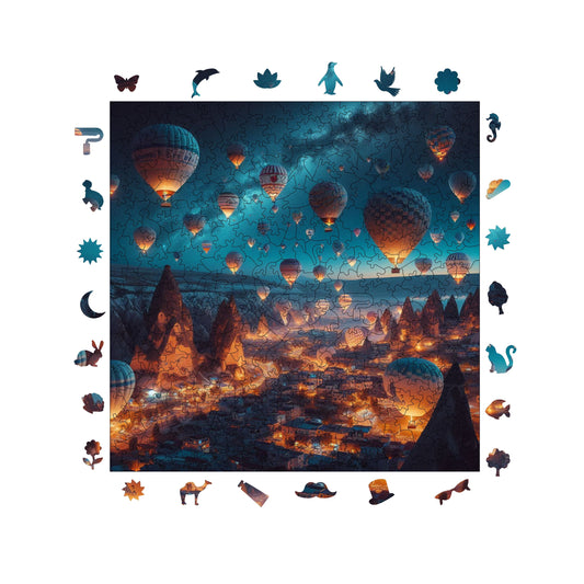 Wooden Puzzles for Adults, Magical Balloons of Cappadocia Premium Jigsaw Puzzles, 353 Pieces Challenging Wooden Jigsaw, 11,4"x11,4" (29x29 cm)
