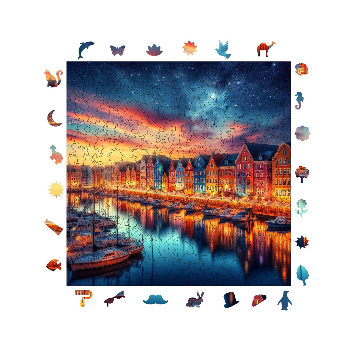 Holzpuzzle für Erwachsene, Peaceful Harbor View Premium Puzzle, 353 Teile anspruchsvolles Holzpuzzle, 11,4"x11,4" (29x29 cm) einzigartige Form, Holzpuzzle für Erwachsene