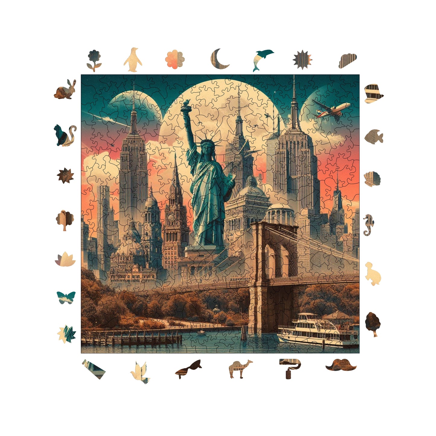 Holzpuzzle für Erwachsene, Kultige New York Premium Puzzles, 353 Teile anspruchsvolles Holzpuzzle, 11,4"x11,4" (29x29 cm) einzigartige Form, Holzpuzzles für Erwachsene