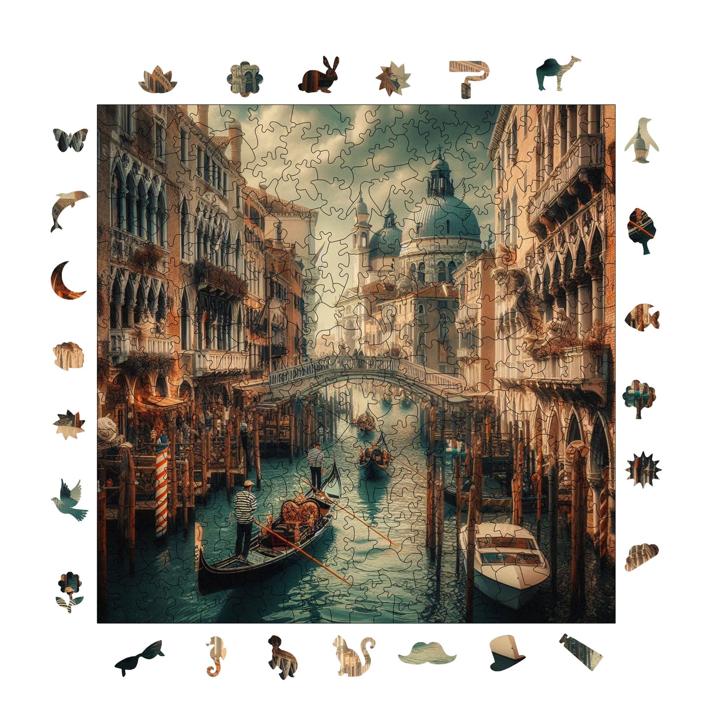 Holzpuzzle für Erwachsene, Abend in Venedig, Premium-Puzzle, 353 Teile, anspruchsvolles Holzpuzzle, 11,4"x11,4" (29 x 29 cm), einzigartige Form, Holzpuzzle für Erwachsene