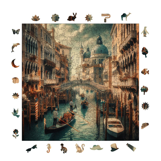 Wooden Puzzles for Adults, Evening in Venice Premium Jigsaw Puzzles, 353 Pieces Challenging Wooden Jigsaw, 11,4"x11,4" (29x29 cm)