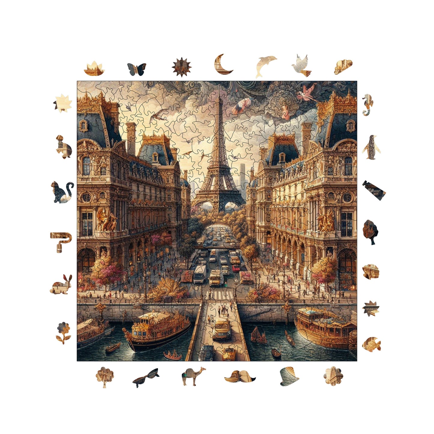 Holzpuzzle für Erwachsene, Märchenstadt Paris, Premium-Puzzle, 353 Teile, anspruchsvolles Holzpuzzle, 29 x 29 cm, einzigartige Form, Holzpuzzle für Erwachsene