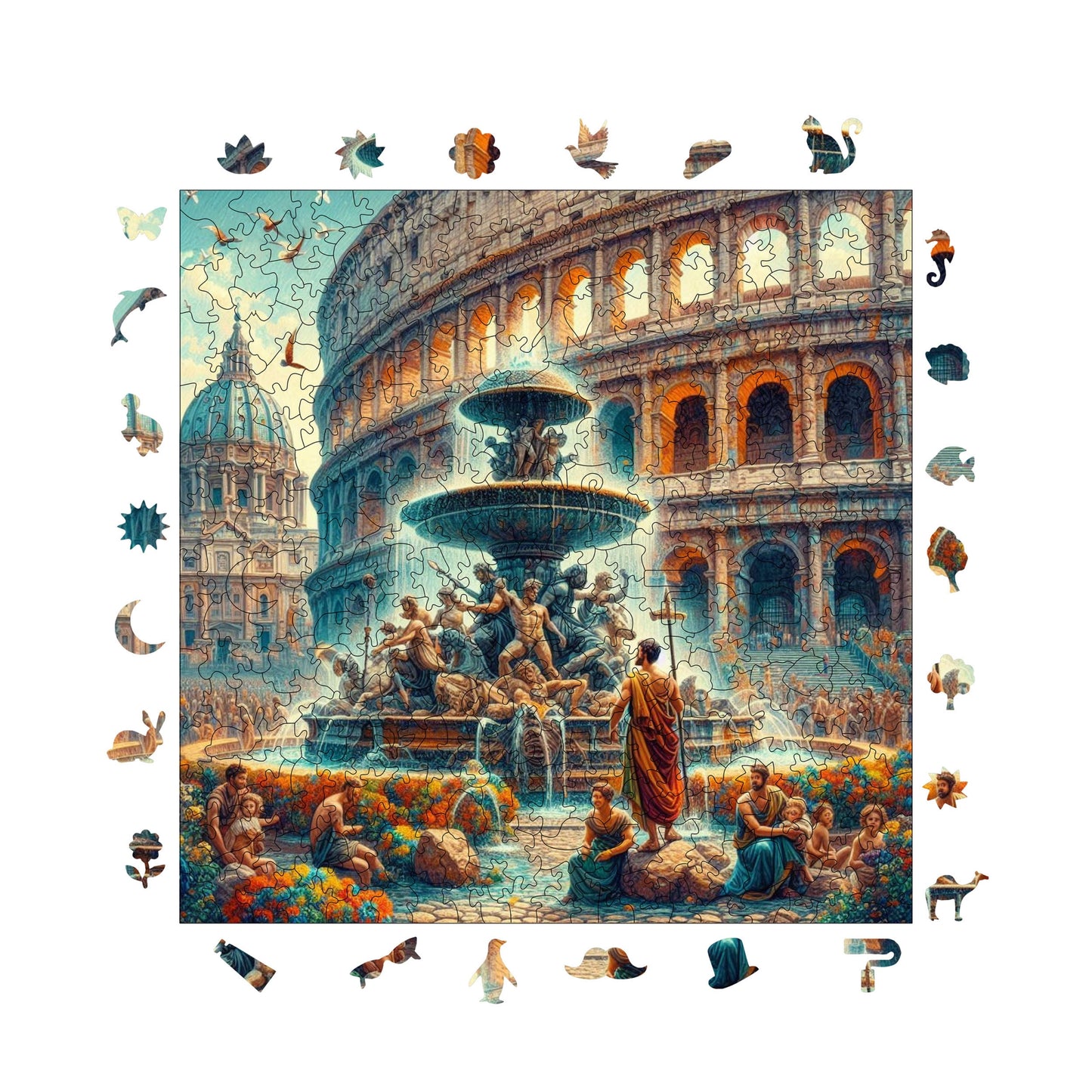 Holzpuzzle für Erwachsene, Legendäres Rom Premium-Puzzle, 353 Teile anspruchsvolles Holzpuzzle, 11,4"x11,4" (29x29 cm) einzigartige Form, Holzpuzzle für Erwachsene