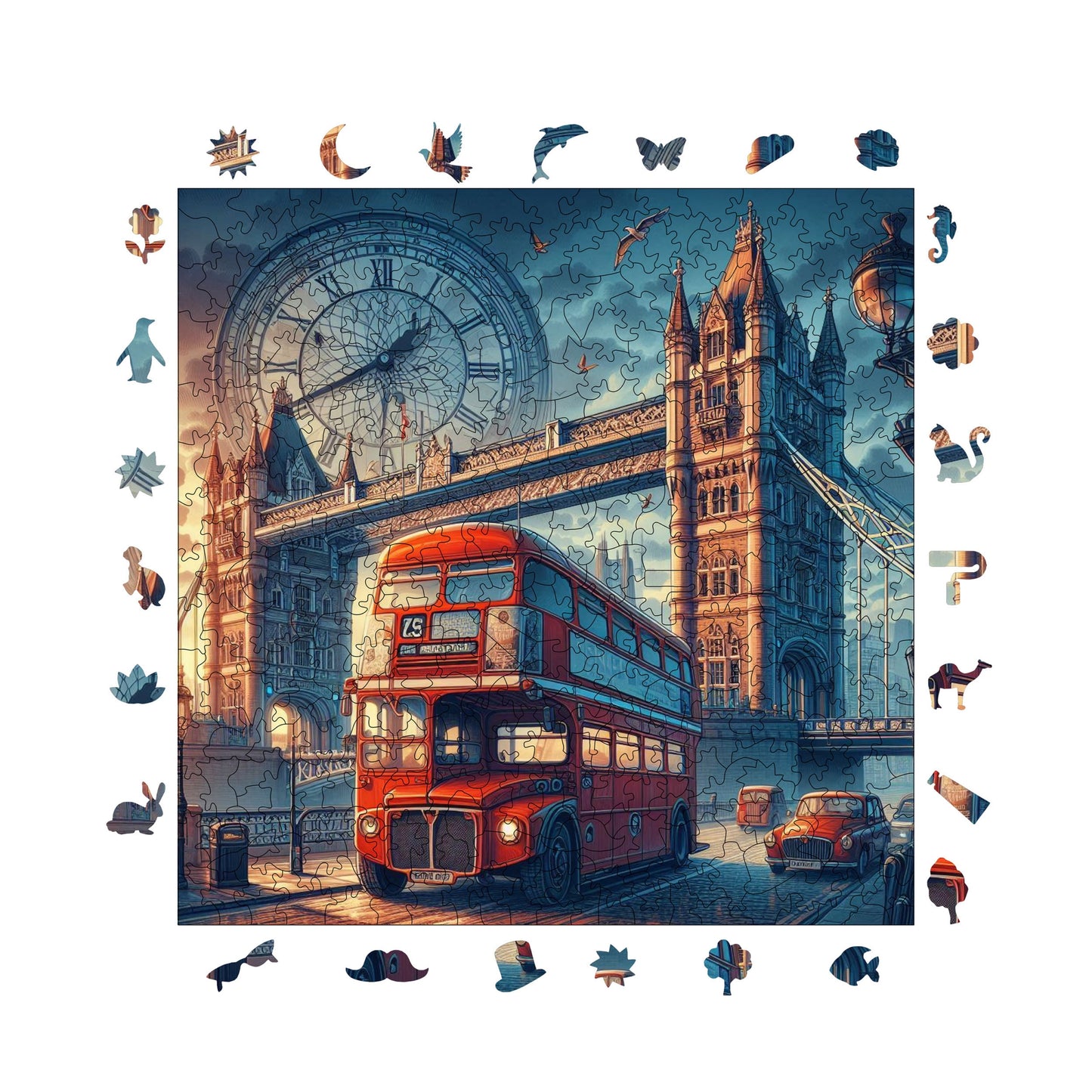 Holzpuzzle für Erwachsene, London Premium Puzzle, 353 Teile anspruchsvolles Holzpuzzle, 11,4"x11,4" (29x29 cm) einzigartige Form, Holzpuzzle für Erwachsene