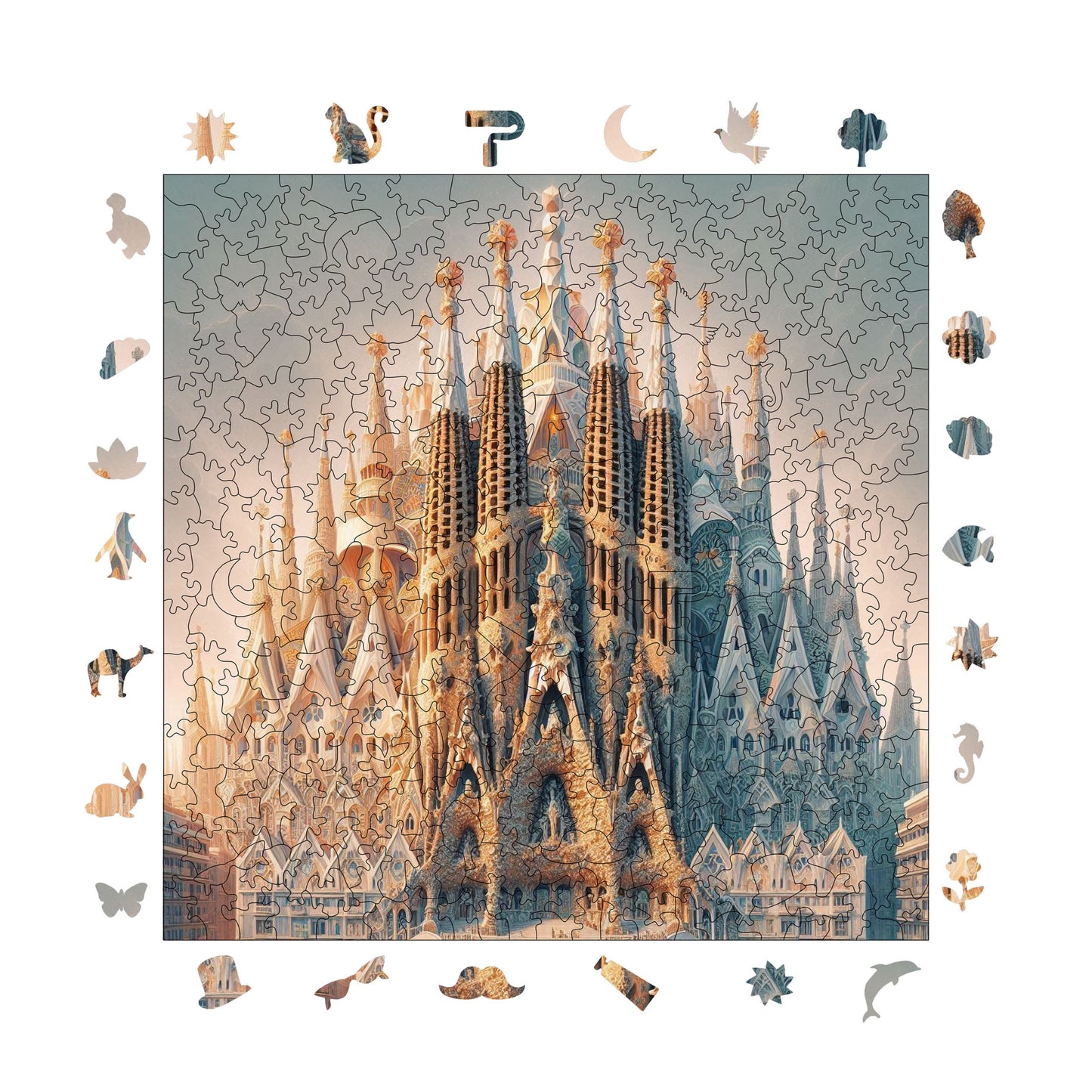 Holzpuzzle für Erwachsene, La Sagrada Familia Premium-Puzzle, 353 Teile anspruchsvolles Holzpuzzle, 11,4"x11,4" (29x29 cm) einzigartige Form, Holzpuzzle für Erwachsene
