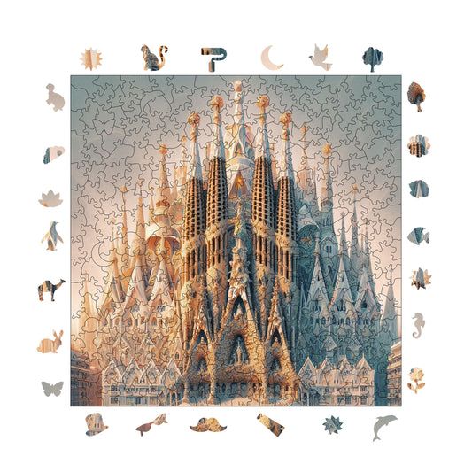 Wooden Puzzles for Adults, La Sagrada Familia Premium Jigsaw Puzzles, 353 Pieces Challenging Wooden Jigsaw, 11,4"x11,4" (29x29 cm)