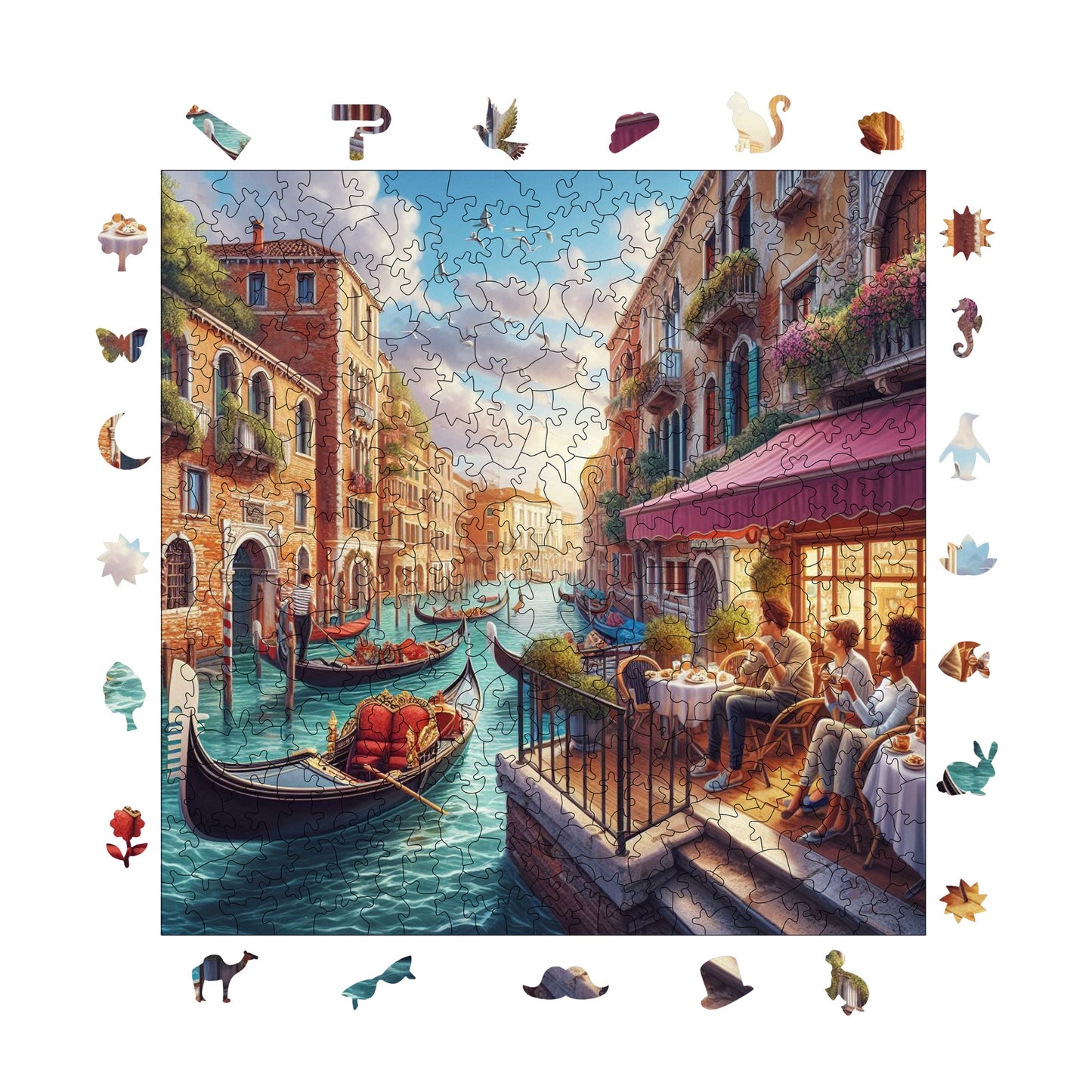 Holzpuzzle für Erwachsene, Nachmittag in Venedig Premium-Puzzle, 353 Teile anspruchsvolles Holzpuzzle, 11,4"x11,4" (29x29 cm) einzigartige Form, Holzpuzzle für Erwachsene