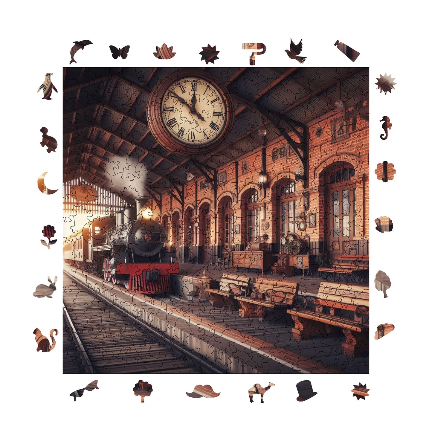 Wooden Puzzles for Adults, Old Train Station Premium Jigsaw Puzzles, 353 Pieces Challenging Wooden Jigsaw, 11,4"x11,4" (29x29 cm)