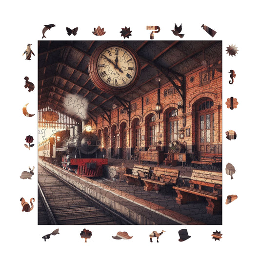 Wooden Puzzles for Adults, Old Train Station Premium Jigsaw Puzzles, 353 Pieces Challenging Wooden Jigsaw, 11,4"x11,4" (29x29 cm)
