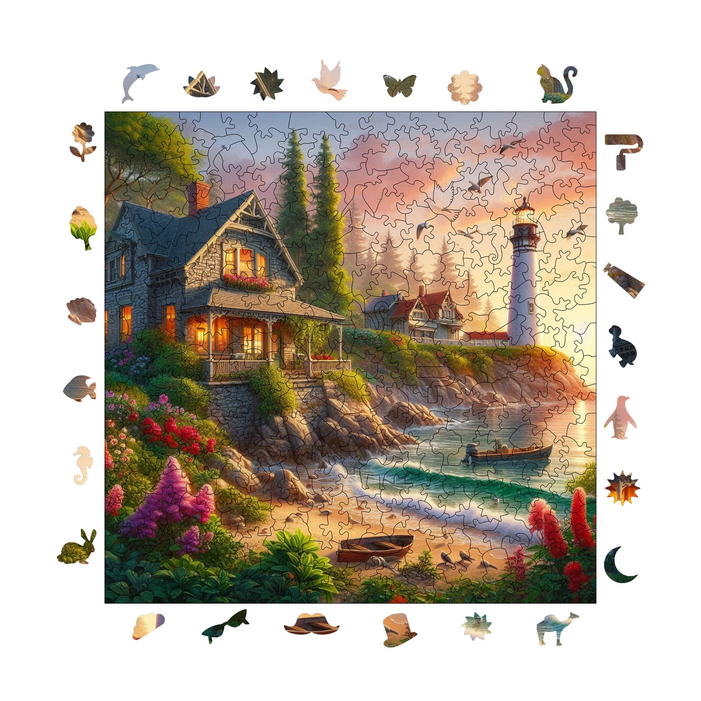 Wooden Puzzles for Adults, Lighthouse And Stone House Premium Jigsaw Puzzles, 353 Pieces Challenging Wooden Jigsaw, 11,4"x11,4" (29x29 cm)