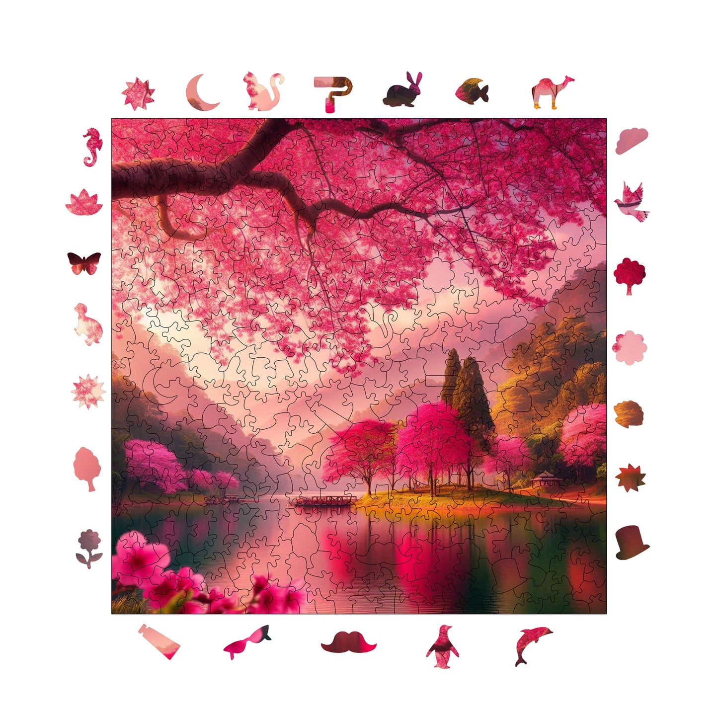Wooden Puzzles for Adults, Peace of Sakura Premium Jigsaw Puzzles, 353 Pieces Challenging Wooden Jigsaw, 11,4"x11,4" (29x29 cm)