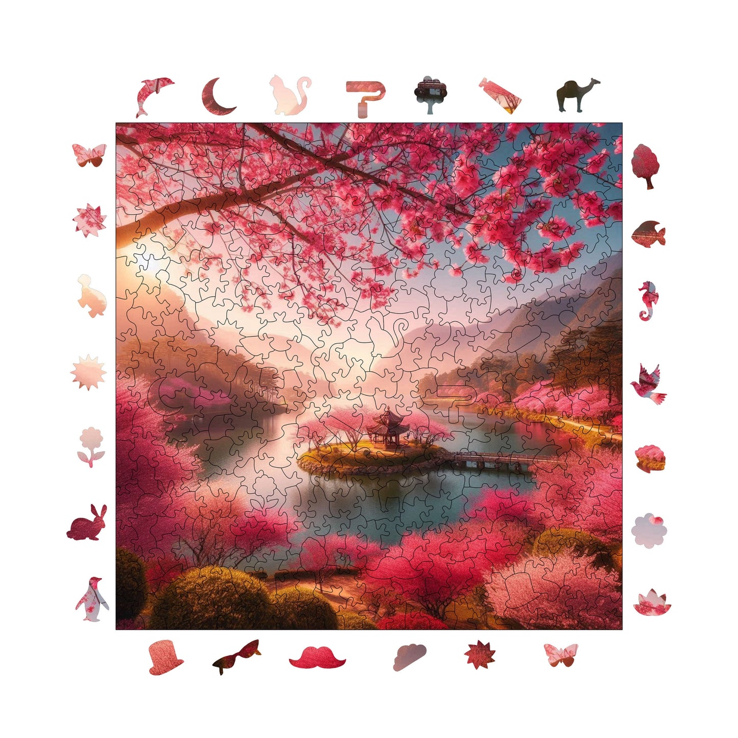 Wooden Puzzles for Adults, Cherry Blossom Dream Premium Jigsaw Puzzles, 353 Pieces Challenging Wooden Jigsaw, 11,4"x11,4" (29x29 cm)