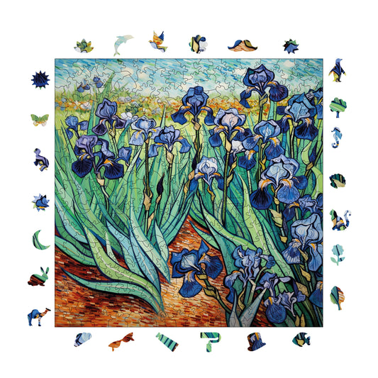 Wooden Puzzles for Adults, Van Gogh Irises Reproduction Premium Jigsaw Puzzles, 353 Pieces Challenging Wooden Jigsaw, 11,4"x11,4" (29x29 cm)