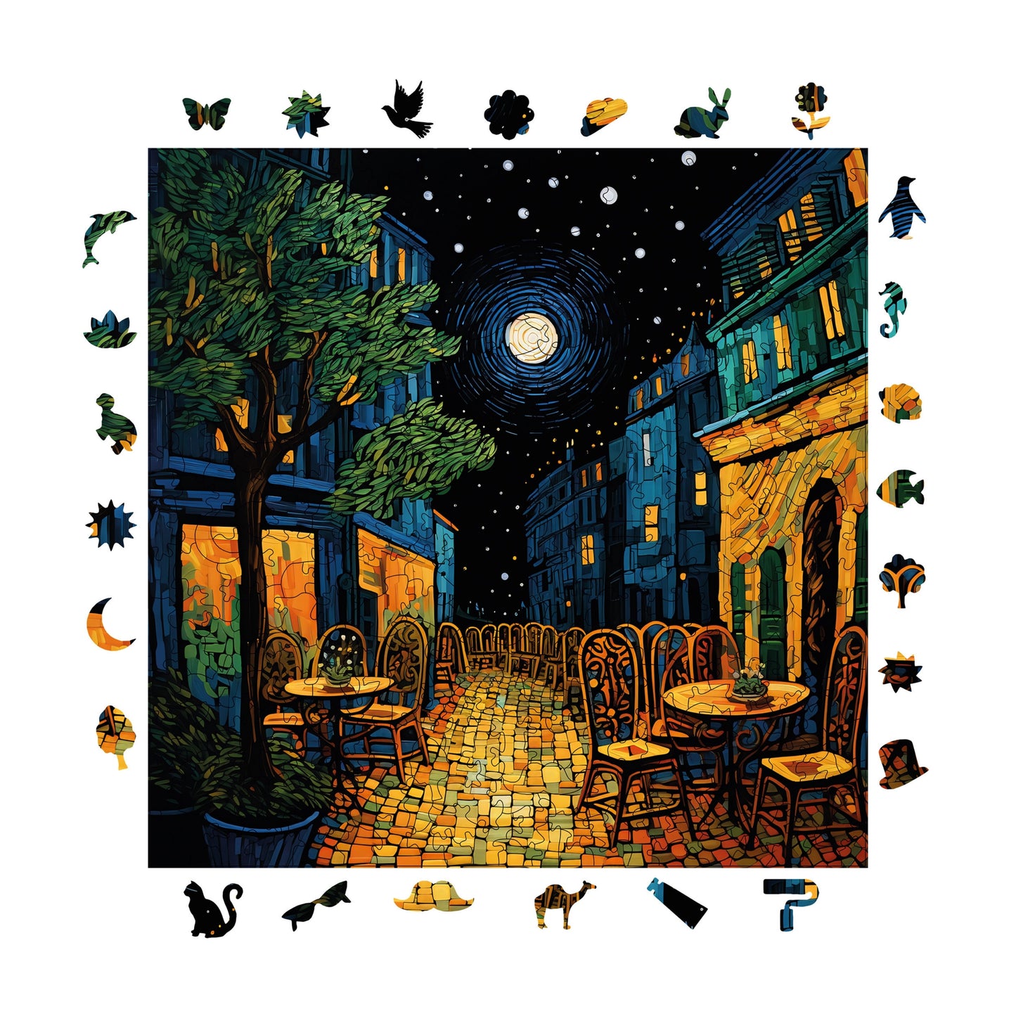 Wooden Puzzles for Adults, Van Gogh Cafe Terrace Night Reproduction Premium Jigsaw Puzzles, 353 Pieces Wooden Jigsaw, 11,4"x11,4" (29x29 cm)