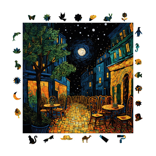 Wooden Puzzles for Adults, Van Gogh Cafe Terrace Night Reproduction Premium Jigsaw Puzzles, 353 Pieces Wooden Jigsaw, 11,4"x11,4" (29x29 cm)