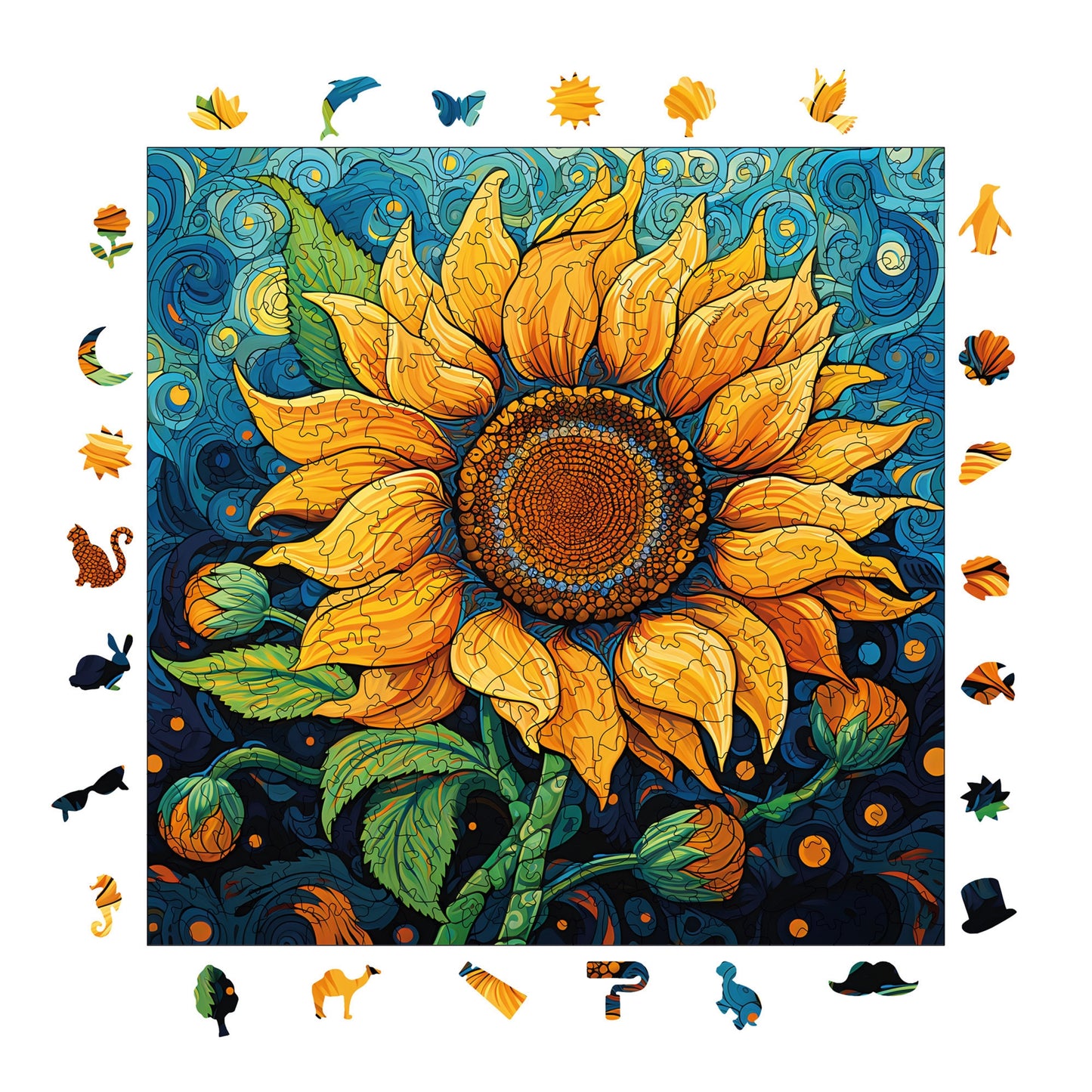 Wooden Puzzles for Adults, Sunflower Flower Premium Jigsaw Puzzles, 353 Pieces Challenging Wooden Jigsaw, 11,4"x11,4" (29x29 cm)