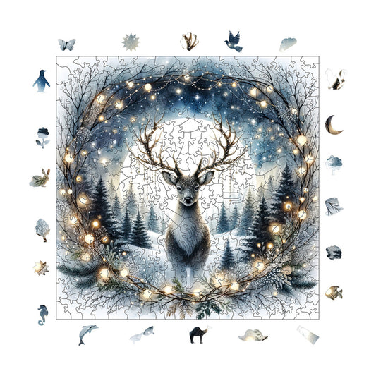 Wooden Puzzles for Adults, Deer Under the Silver Moon Premium Jigsaw Puzzles, 353 Pieces Challenging Wooden Jigsaw, 11,4"x11,4" (29x29 cm)