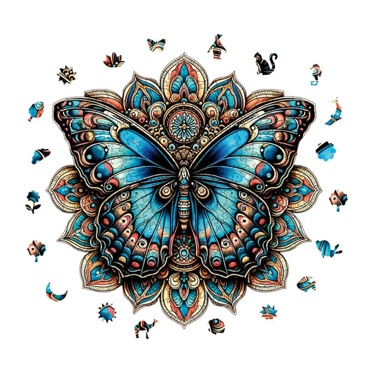 Wooden Puzzles for Adults, Mandala Butterfly Premium Jigsaw Puzzles, 250 Pieces Challenging Wooden Jigsaw, 11,4"x11,4" (29x29 cm)