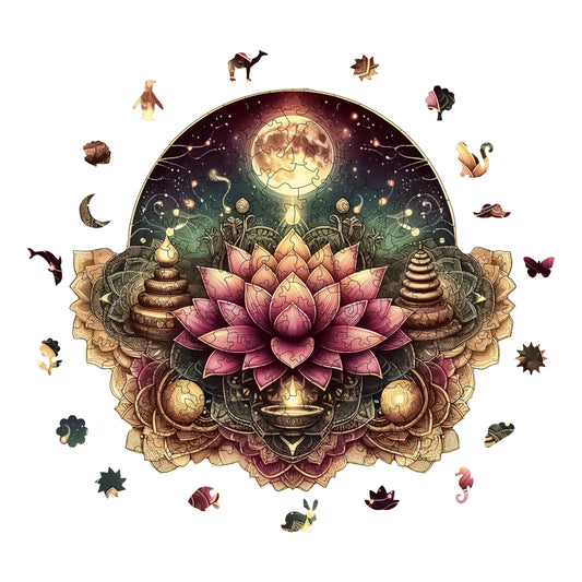Wooden Puzzles for Adults, Starry Lotus Mandala Premium Jigsaw Puzzles, 280 Pieces Challenging Wooden Jigsaw, 11,4"x10,2" (29x26 cm)