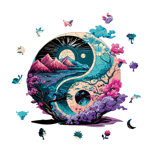 Wooden Puzzles for Adults, Yin Yang Premium Jigsaw Puzzles, 141 Pieces Challenging Wooden Jigsaw, 11"x11" (28x28 cm)
