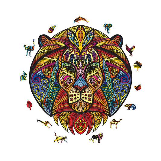 Wooden Puzzles for Adults, Lion Figure Premium Jigsaw Puzzles, 183 Pieces Challenging Wooden Jigsaw, 10,6"x11,4" (27x29 cm)