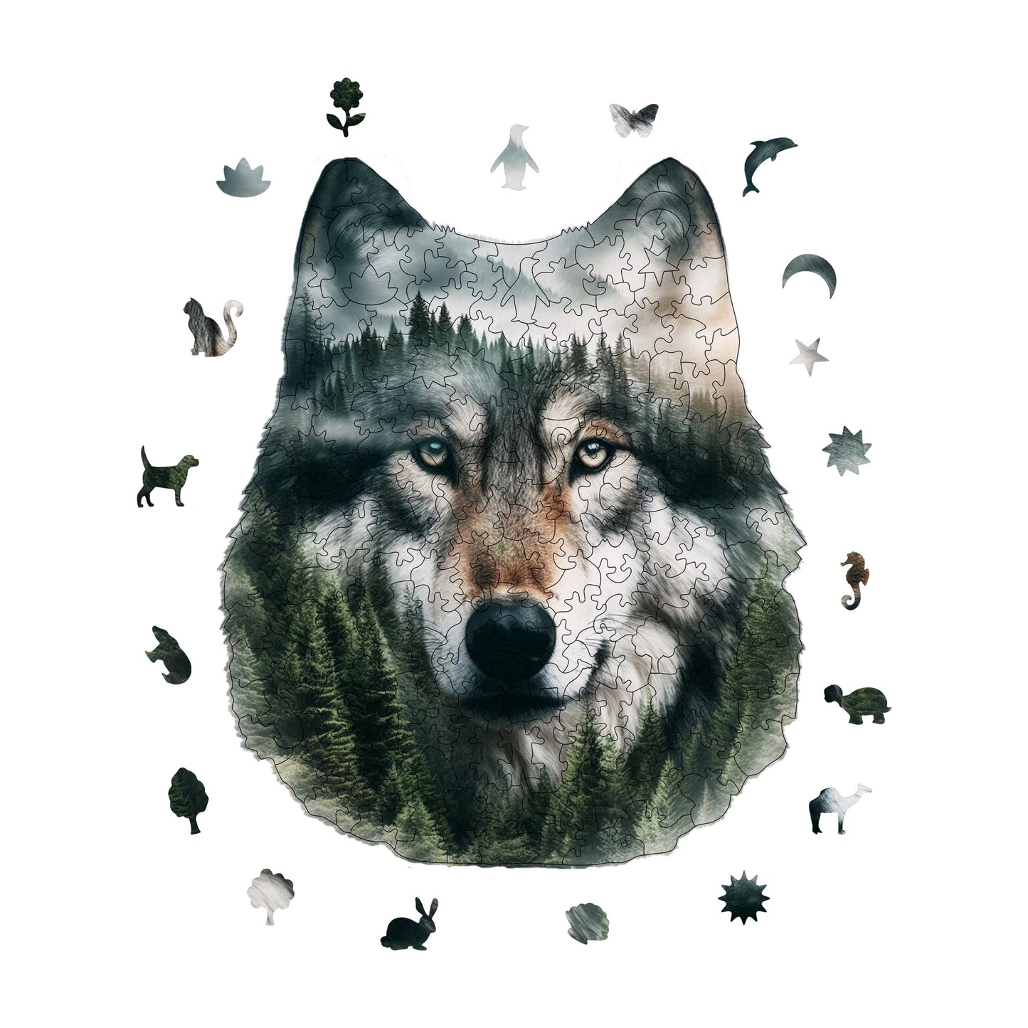 Holzpuzzle für Erwachsene, Grauer Wolf, Premium-Puzzle, 200 Teile, anspruchsvolles Holzpuzzle, 9,4"x11,4" (24x29 cm), einzigartige Form, Holzpuzzle für Erwachsene