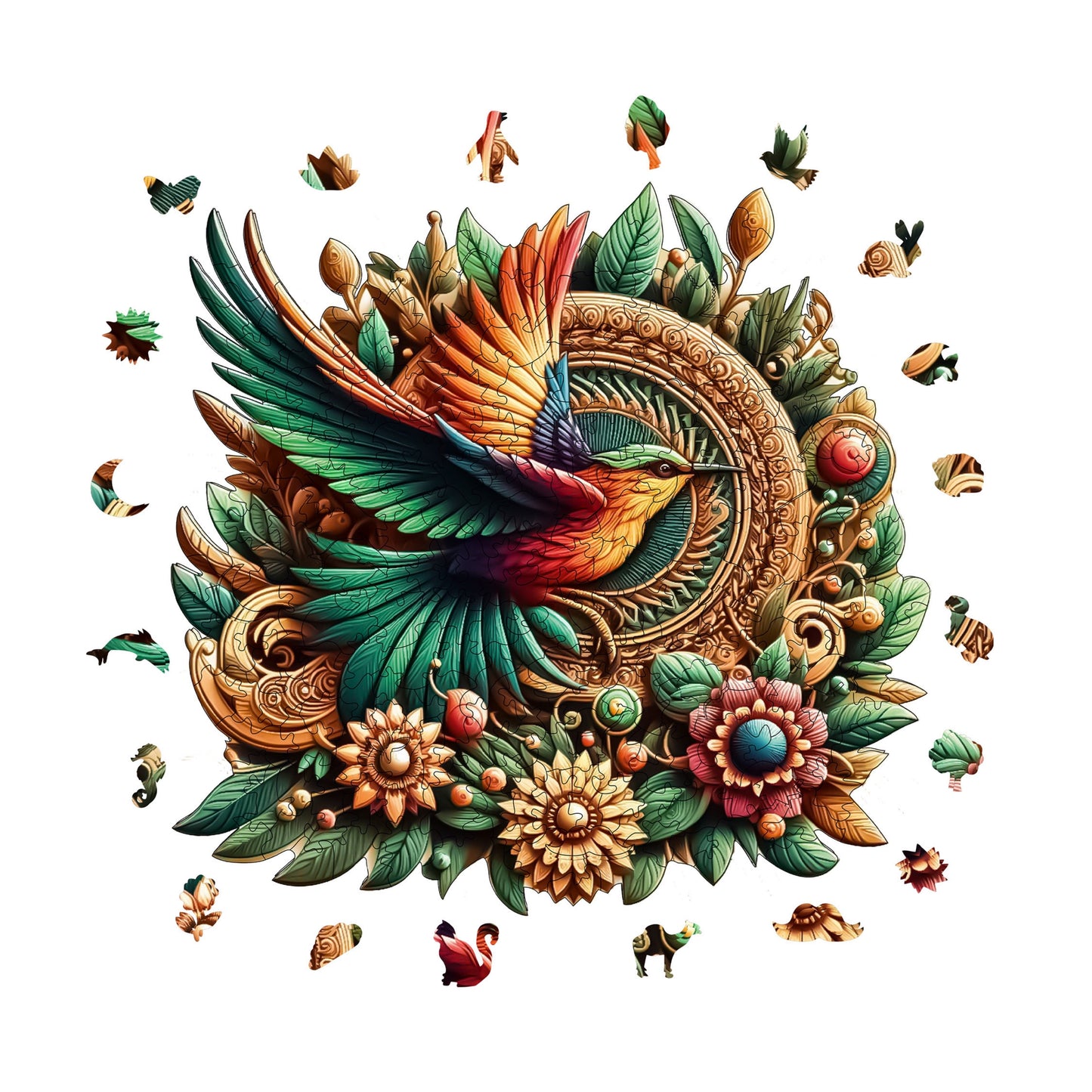 Holzpuzzle für Erwachsene, Kolibri-Premium-Puzzle, 250 Teile anspruchsvolles Holzpuzzle, 11,4"x11" (29x28 cm) einzigartige Form, Holzpuzzle für Erwachsene