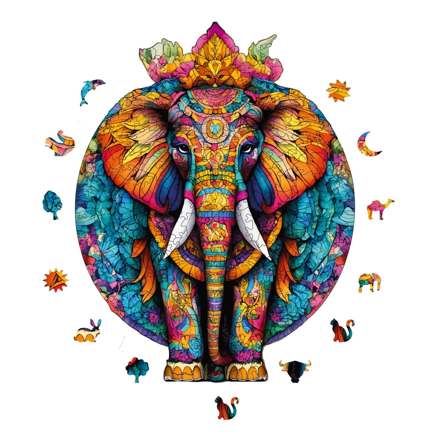 Holzpuzzle für Erwachsene, Mandala-Elefant, Premium-Puzzle, 220 Teile, anspruchsvolles Holzpuzzle, 28 x 36 cm, einzigartige Form, Holzpuzzle für Erwachsene