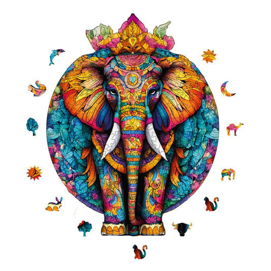 Wooden Puzzles for Adults, Mandala Elephant Premium Jigsaw Puzzles, 220 Pieces Challenging Wooden Jigsaw, 11"x14,2" (28x36 cm)