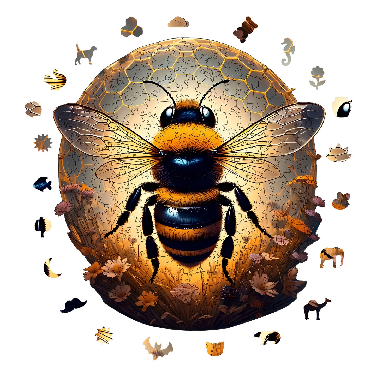 Holzpuzzle für Erwachsene, Bienen-Premium-Puzzle, 268 Teile, anspruchsvolles Holzpuzzle, 11"x11,8" (28x30 cm), einzigartige Form, Holzpuzzle für Erwachsene
