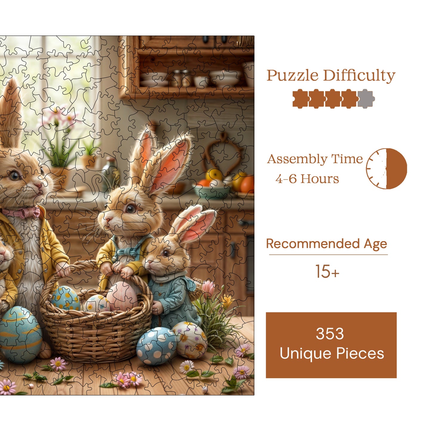 Wooden Puzzles for Adults, Easter Celebration Premium Jigsaw Puzzles, 353 Pieces Wooden Jigsaw, 11,4"x11,4" (29x29 cm)