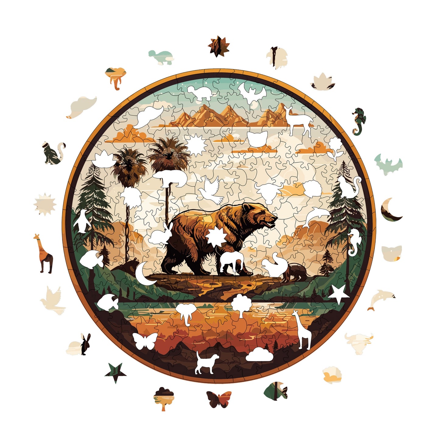 Holzpuzzle für Erwachsene, Big Bear Premium Puzzle, 252 Teile anspruchsvolles Holzpuzzle, 11,4"x11,4" (29x29 cm) einzigartige Form, Holzpuzzle für Erwachsene