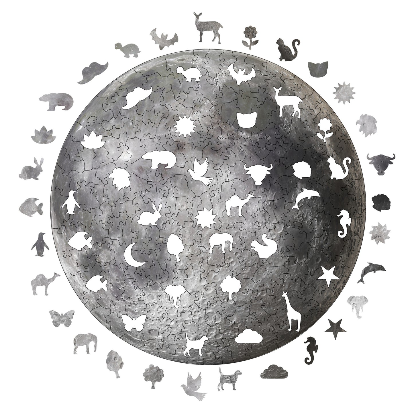 Holzpuzzle für Erwachsene, Vollmond-Premium-Puzzle, 252 Teile anspruchsvolles Holzpuzzle, 11,4"x11,4" (29x29 cm) einzigartige Form, Holzpuzzle für Erwachsene