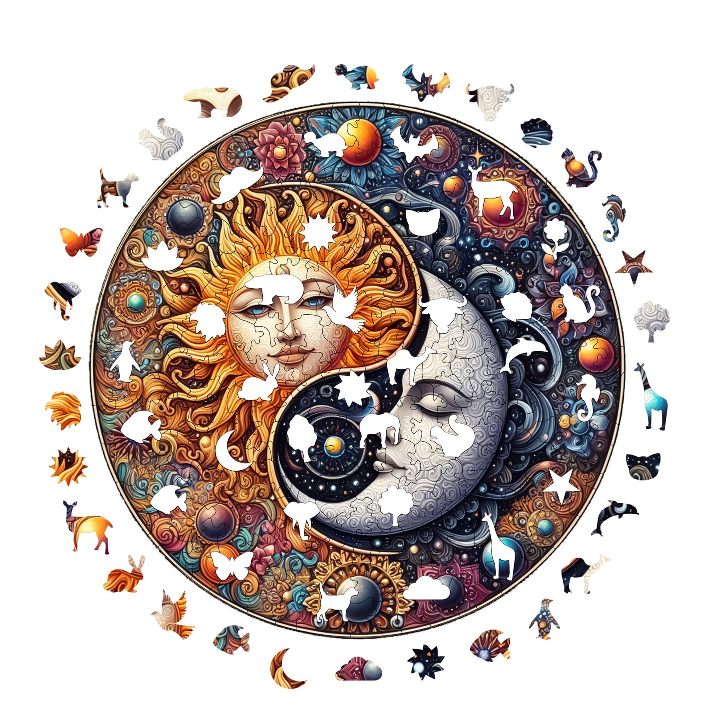 Holzpuzzle für Erwachsene, Tanz der Sonne und des Mondes, Premium-Puzzle, 252 Teile, anspruchsvolles Holzpuzzle, 29 x 29 cm