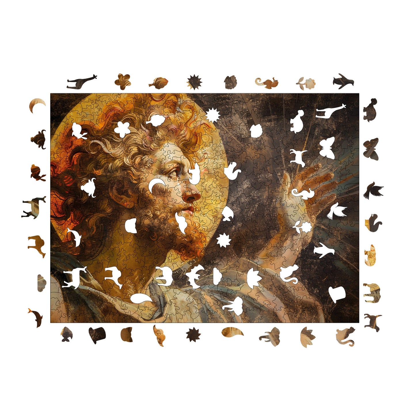 Holzpuzzle für Erwachsene, Sonnengott „Ra“ Premium-Puzzle, 450 Teile anspruchsvolles Holzpuzzle, 11,4"x15,4" (29x39 cm) einzigartige Form, Holzpuzzle für Erwachsene